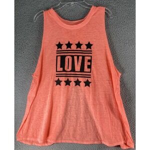 NOBO Juniors T-Shirt SZ LARGE Neon Orange Lightweight Love‎ Theme Sleeveless NEW